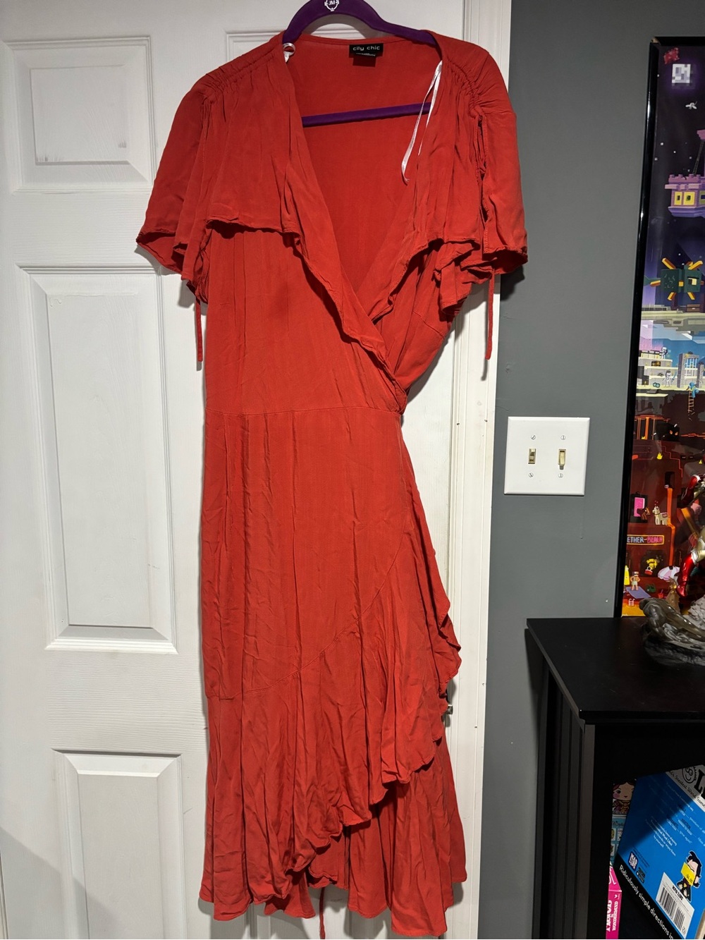 BloomChic Rust-Orange Wrap Midi Dress